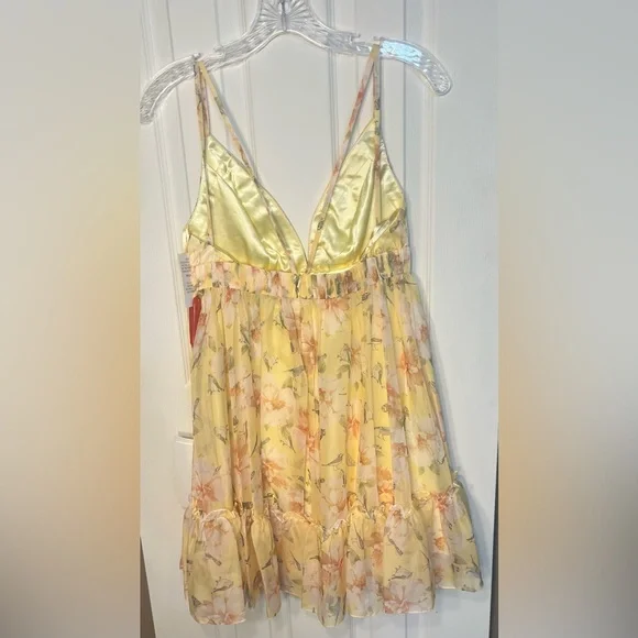 NWT leena for Mac Duggal Yellow Floral Empire Waist Ruffled Mini Size 0 - Picture 8 of 15